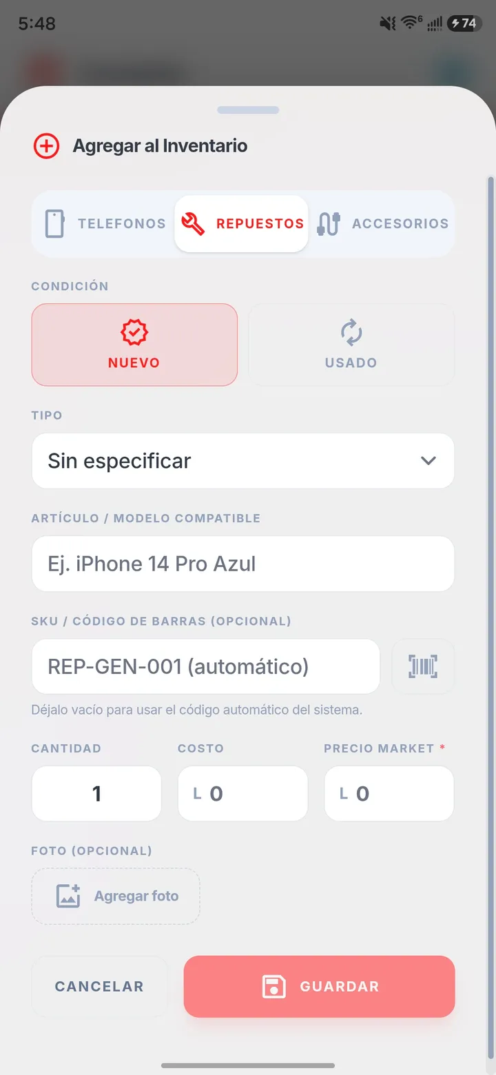 Ingreso Rápido de Repuestos y Desarme