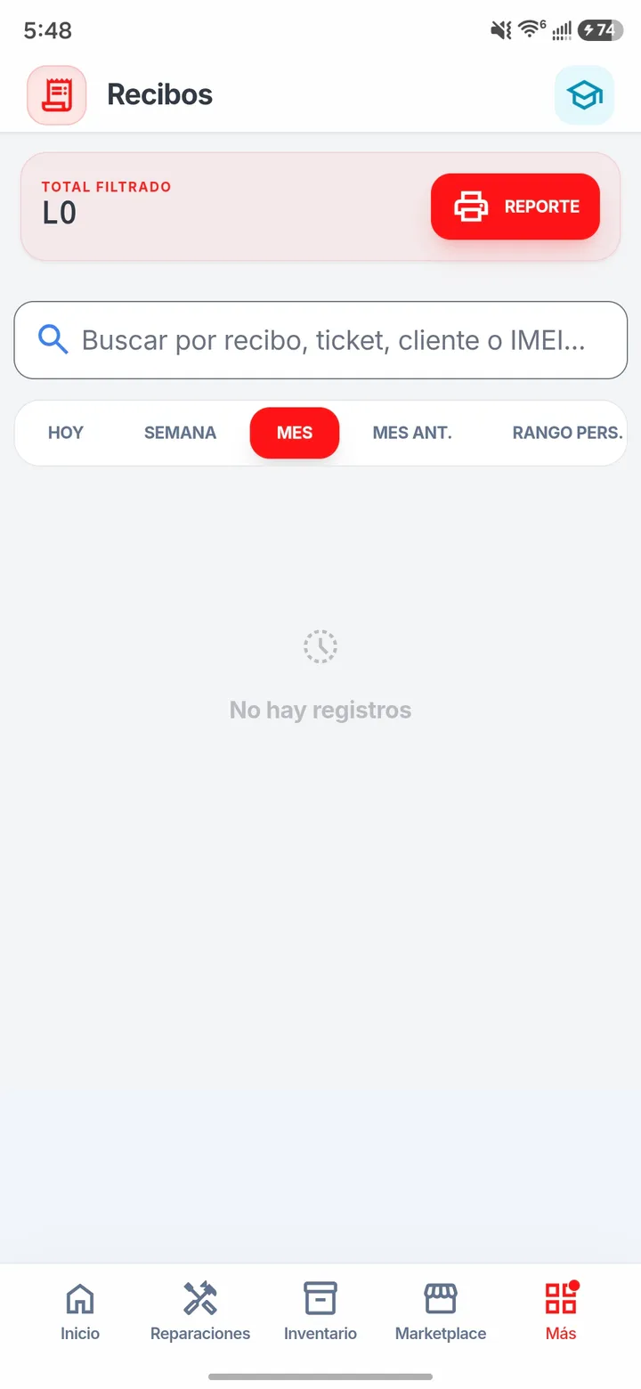Historial de Recibos y Reportes Térmicos